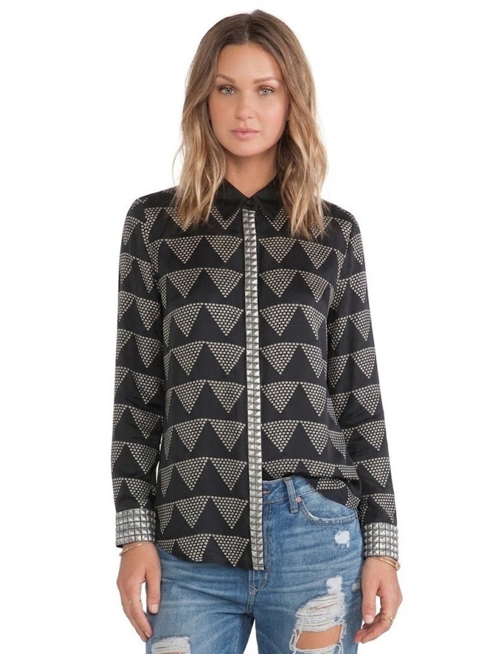 NWT Equipment Earl in Black Diamond Print Silk Button Down Shirt M